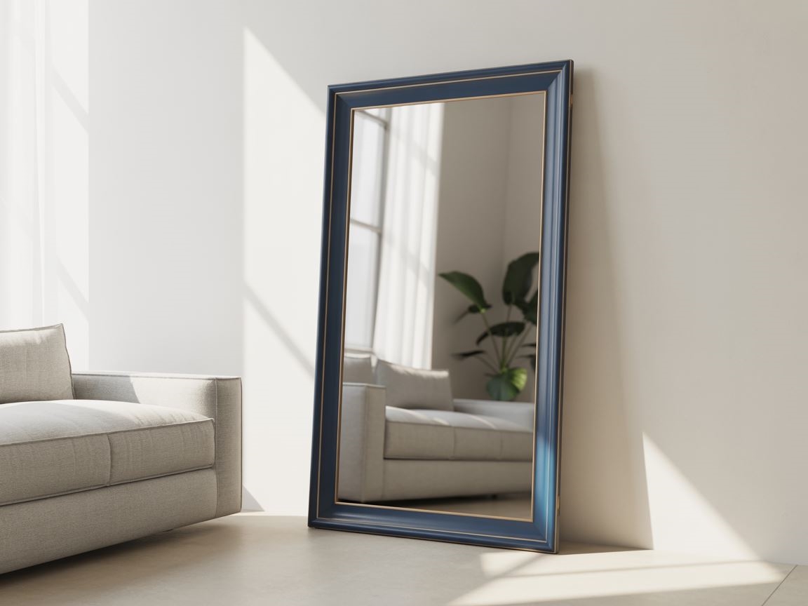 lustro w granatowej ramie